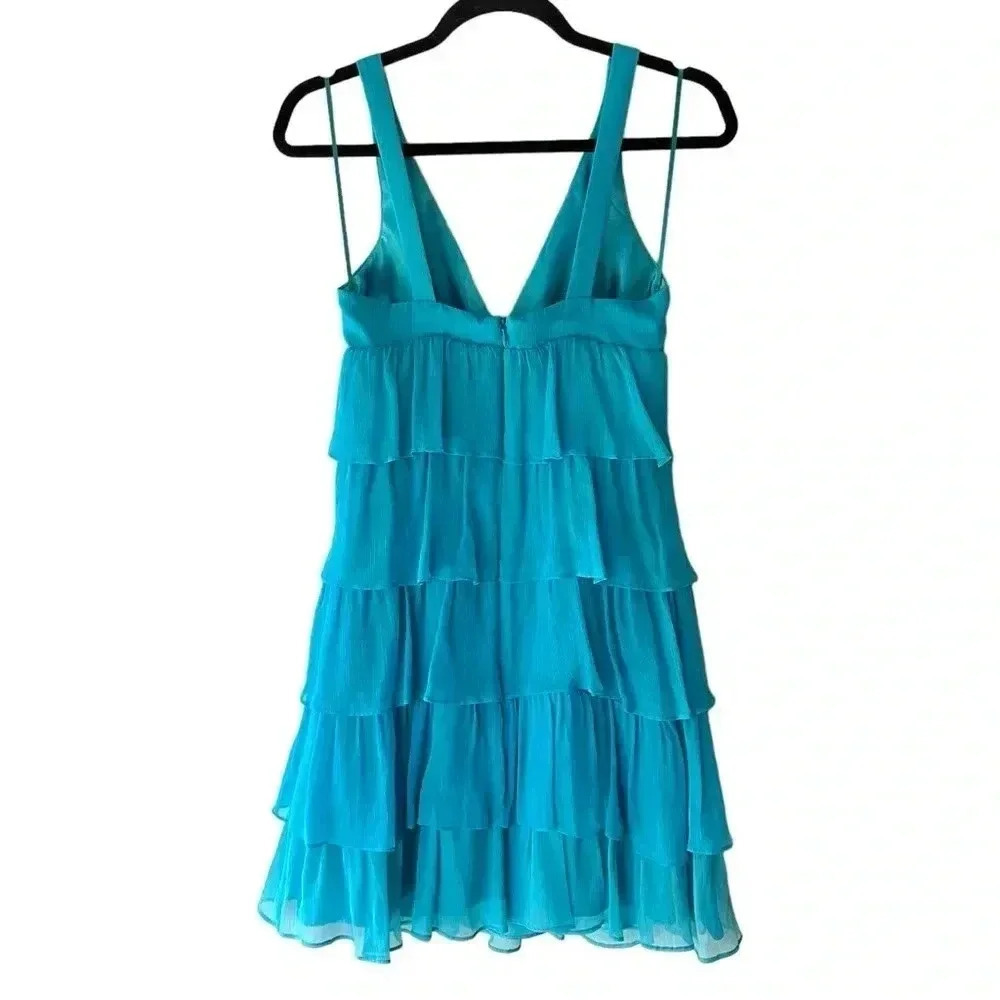 NWT | J CREW ZADIE PURE SILK TIERED RUFFLE DRESS BLUE | SIZE: 2 PETITE - Picture 6 of 9